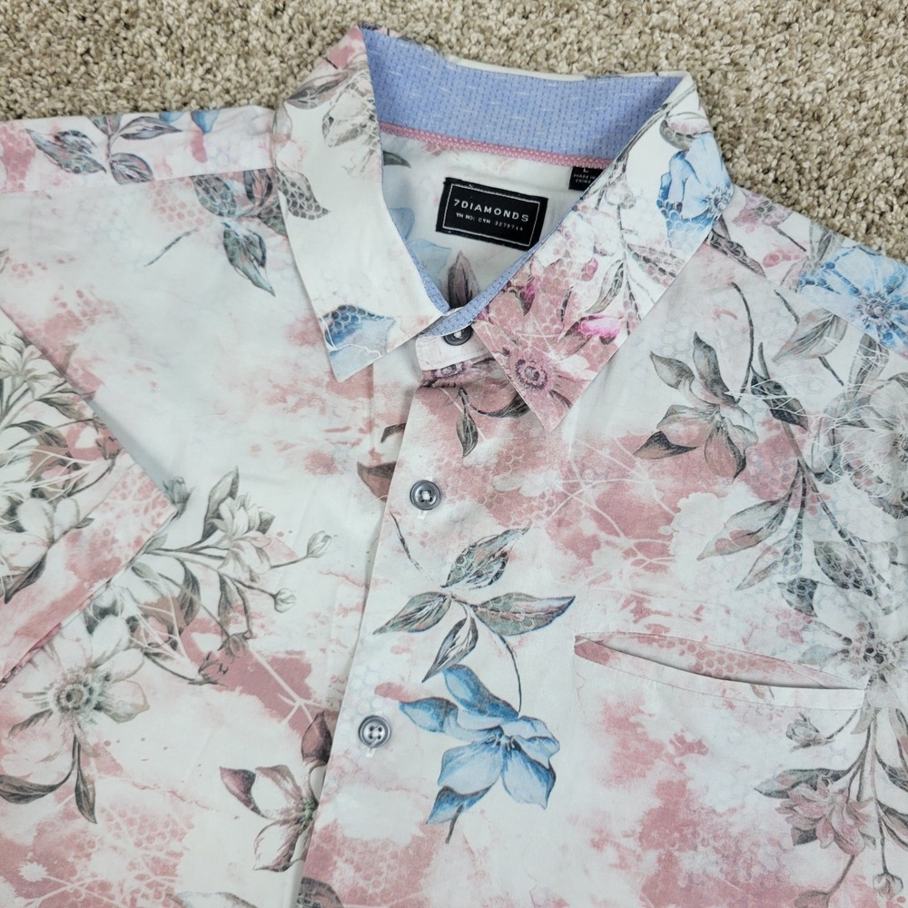 7 Diamonds Mens Large Multicolor AOP Floral Button Up Short Sleeve